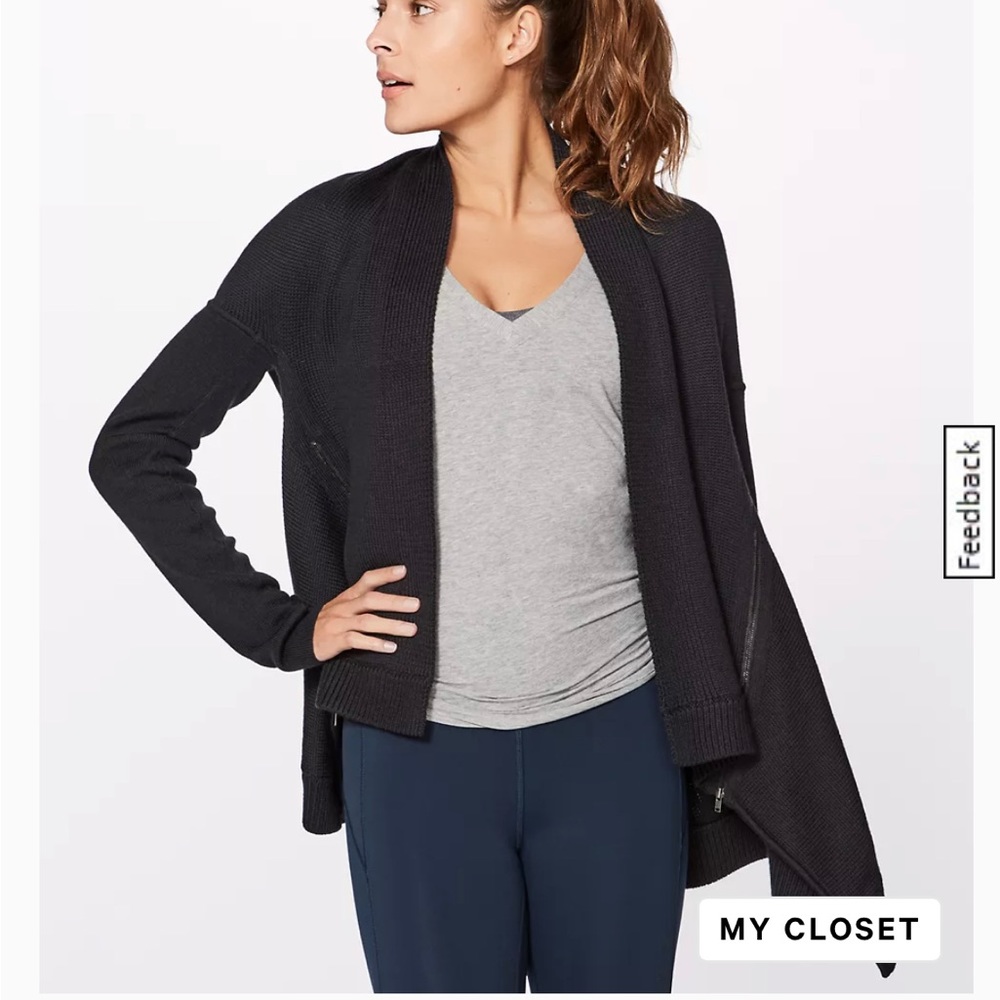 Lululemon Black Wrap It Up Merino Wool Blend Knit Sweater Cardigan Size 4